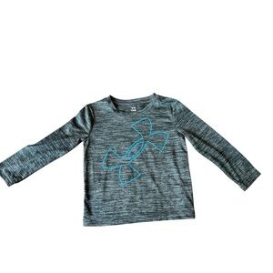 Under Armour Little Boys 24 months Long Sleeve T-shirt Gray Steel Blue Logo NWT